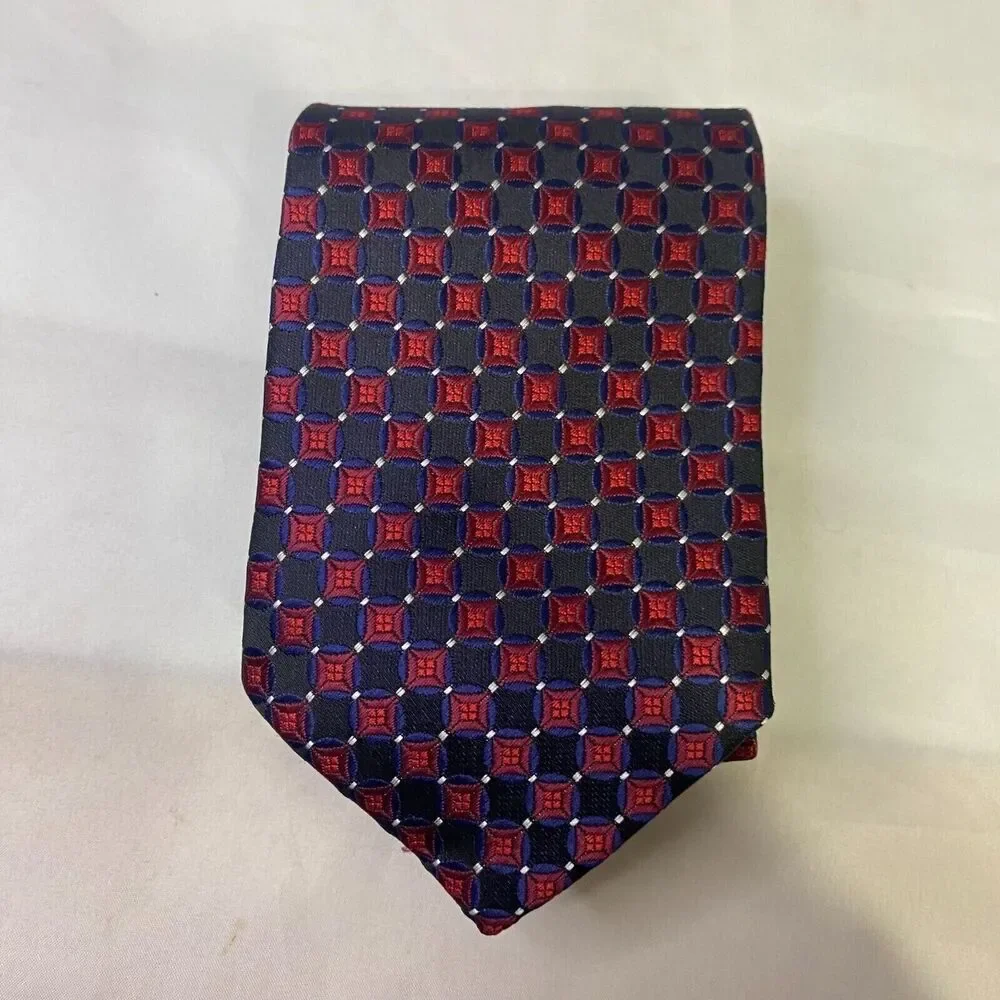 #6606 Clericci Red and Black Small Squares Mens Necktie, Tie
